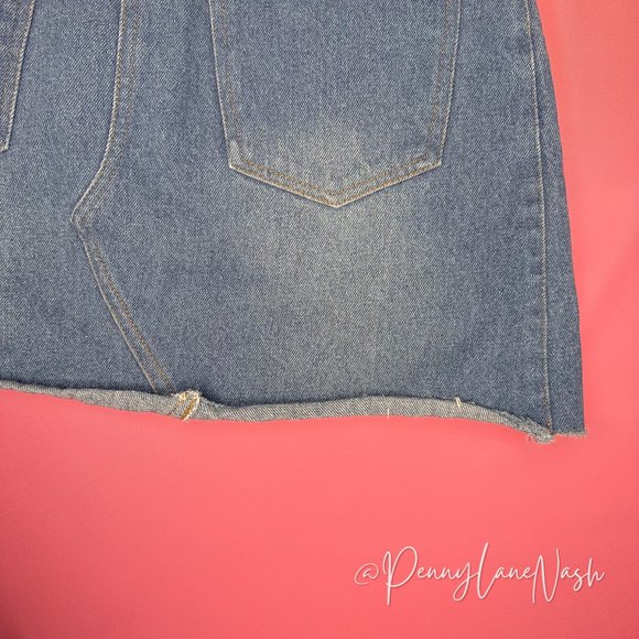 Wild Honey Two Tone Step Hem Denim Mini Skirt - Picture 8 of 9